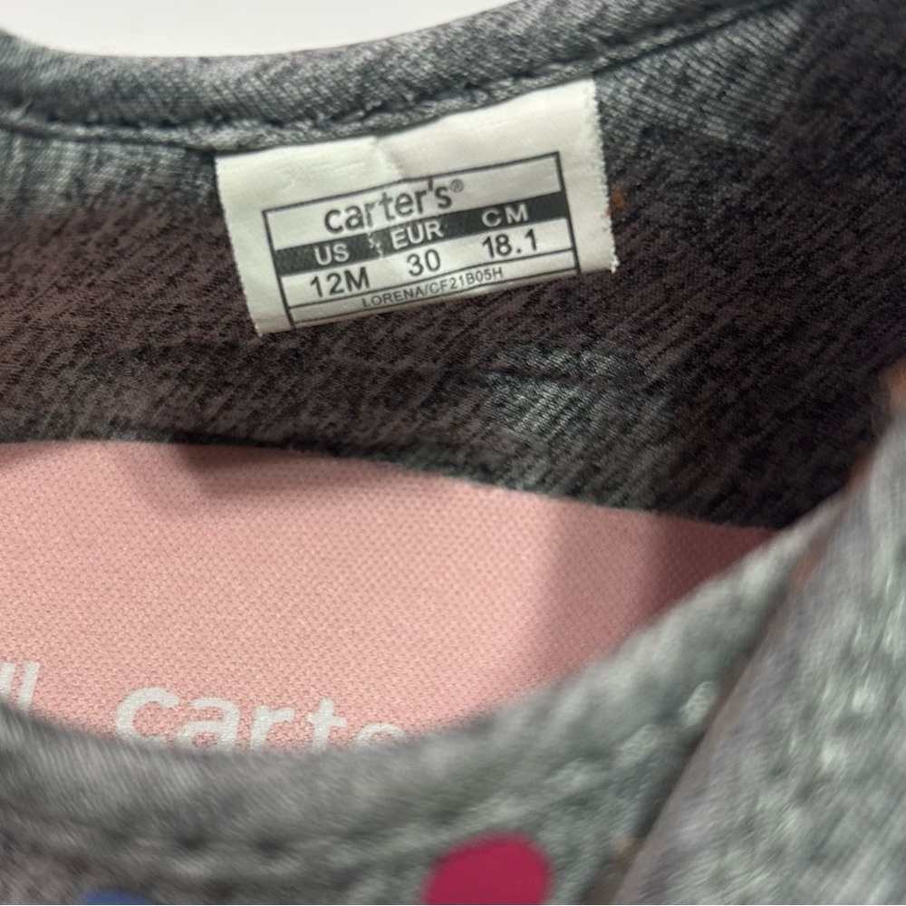 Carters kids girls canvas grey sneakers shoes multi colored polka dot size 12M - Picture 5 of 8